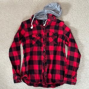 Red Plaid Hooded shirt